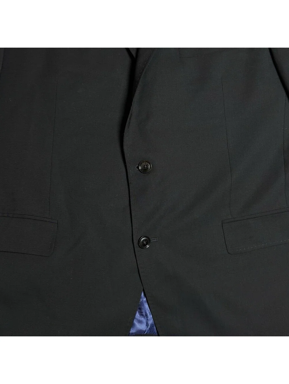 TED BAKER Suit Blazer 46 R Jacket CT 100% Wool Modern Coat Black Two Botton Blue